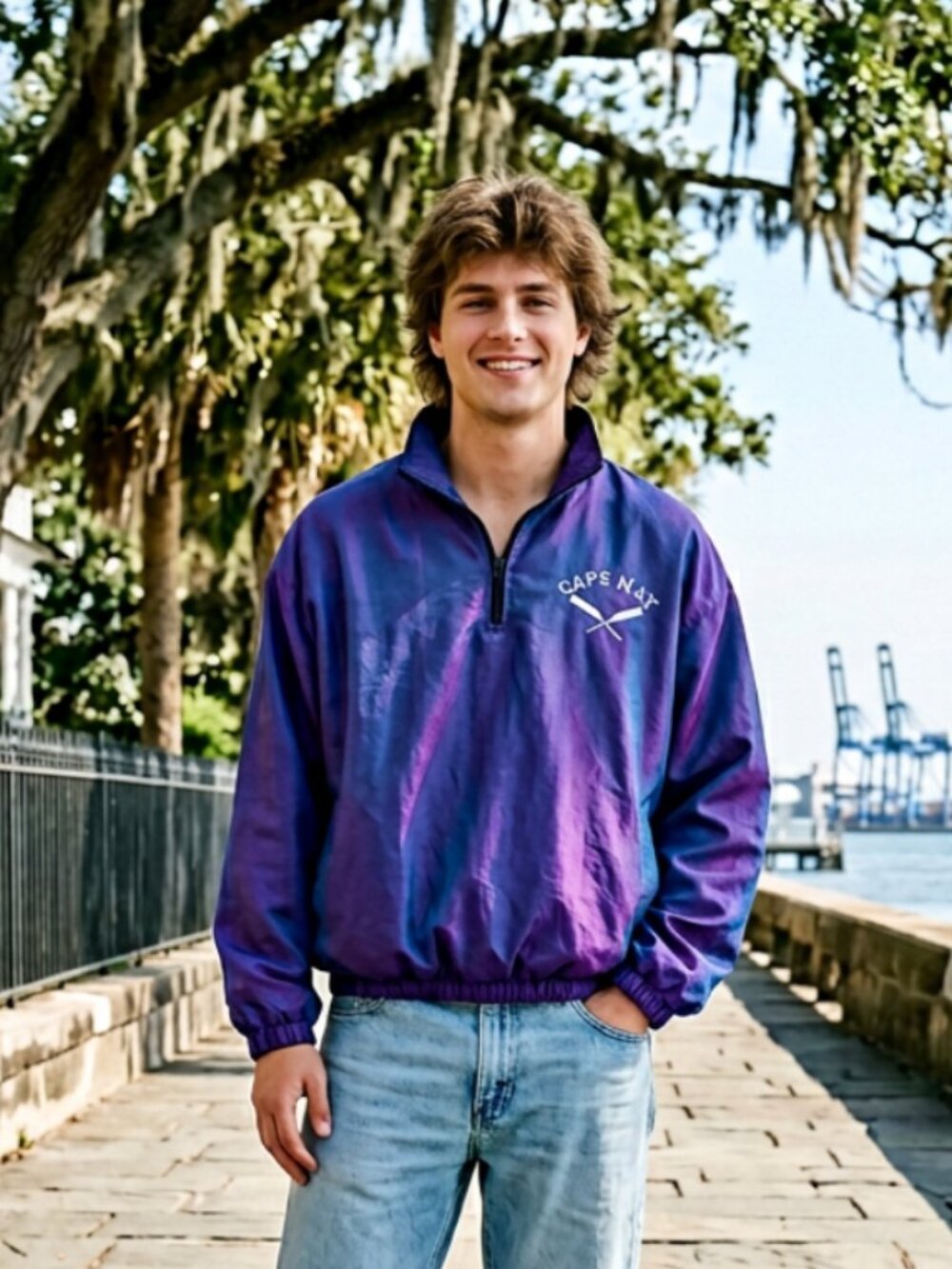 Vtg 90s Ocean East purple nylon pullover windbreaker